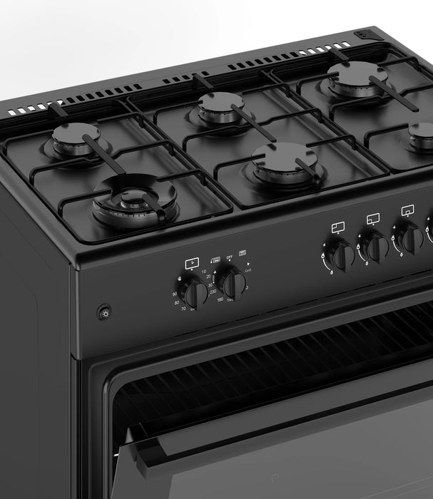 Ferre F9S60G2-BL 90cm Gas Range Cooker With 6 Burner(1 Wok) Gas Hob - Matte Black