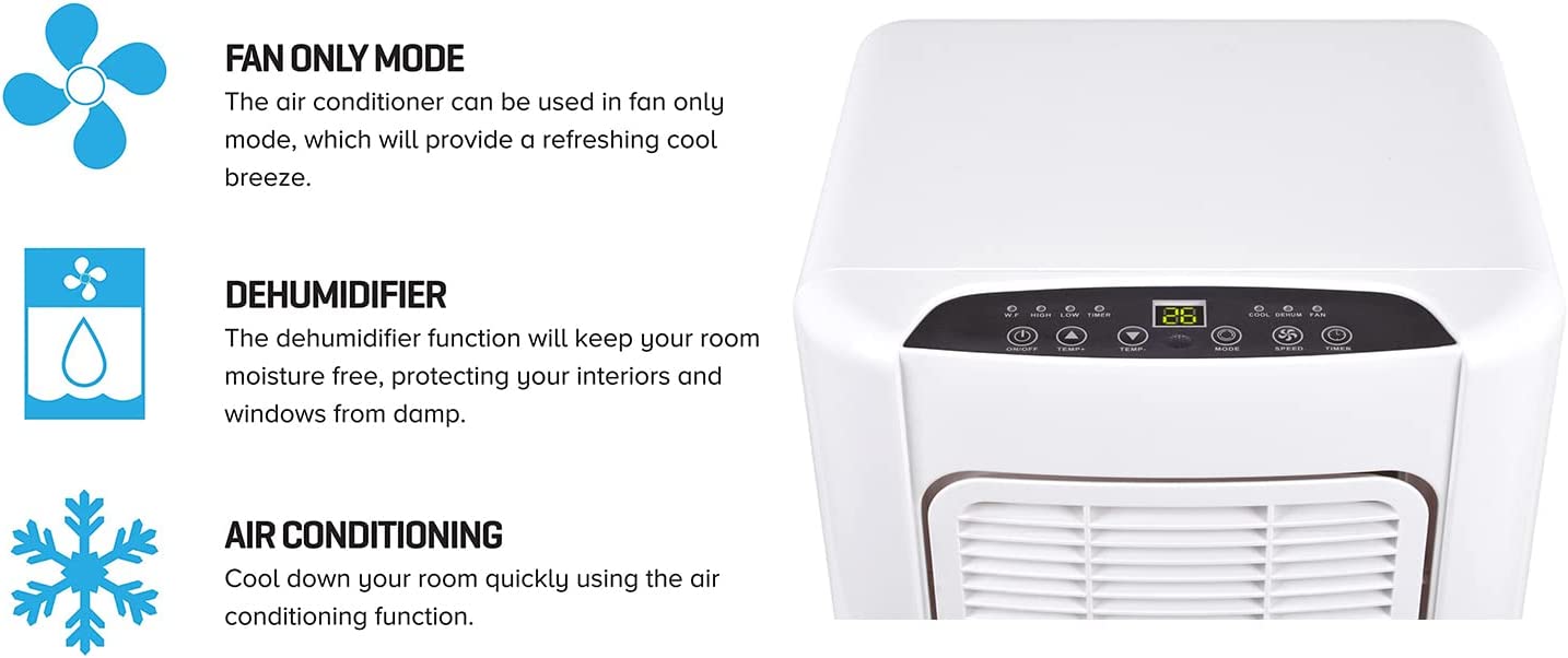 Daewoo 3 In 1 Portable Air Conditioning Unit, 5000 BTU, Fan Only Mode, Dehumidifier, Air Conditioning With LED Display And Remote Control, 24hour Timer For Home And Office