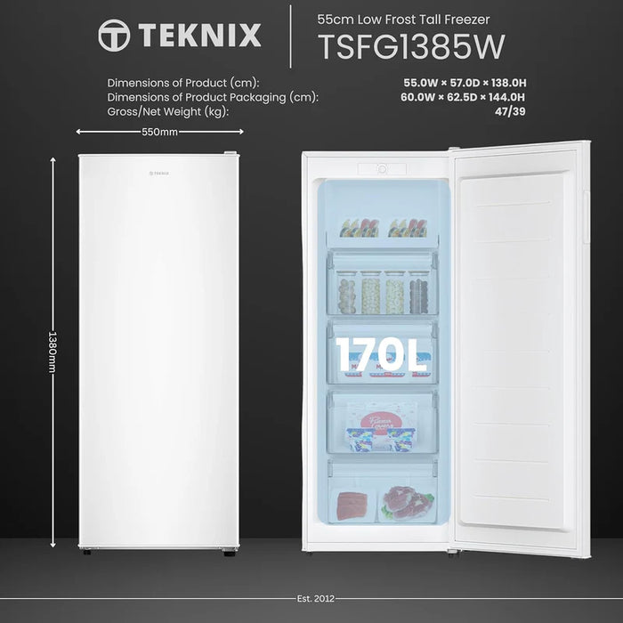 Teknix TSFG1385W - White 161L Freezer - Smart Frost - E Rated
