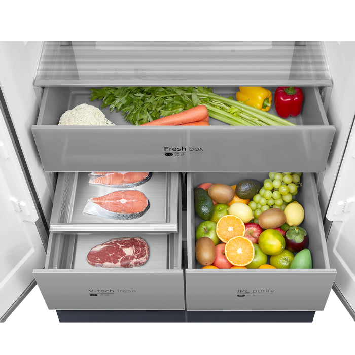 Midea MDRM706BIE70 - Midnight Glass American Fridge Freezer - 515L - E Energy