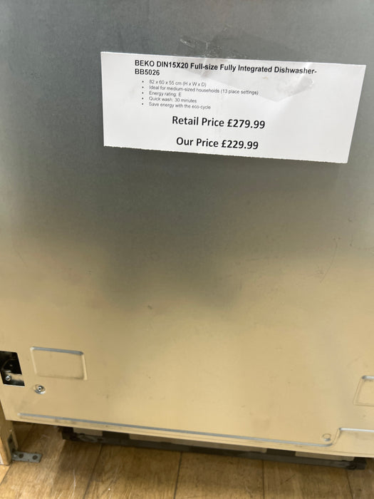 Grade A BEKO DIN15X20 Full-size Fully Integrated Dishwasher -BB5026