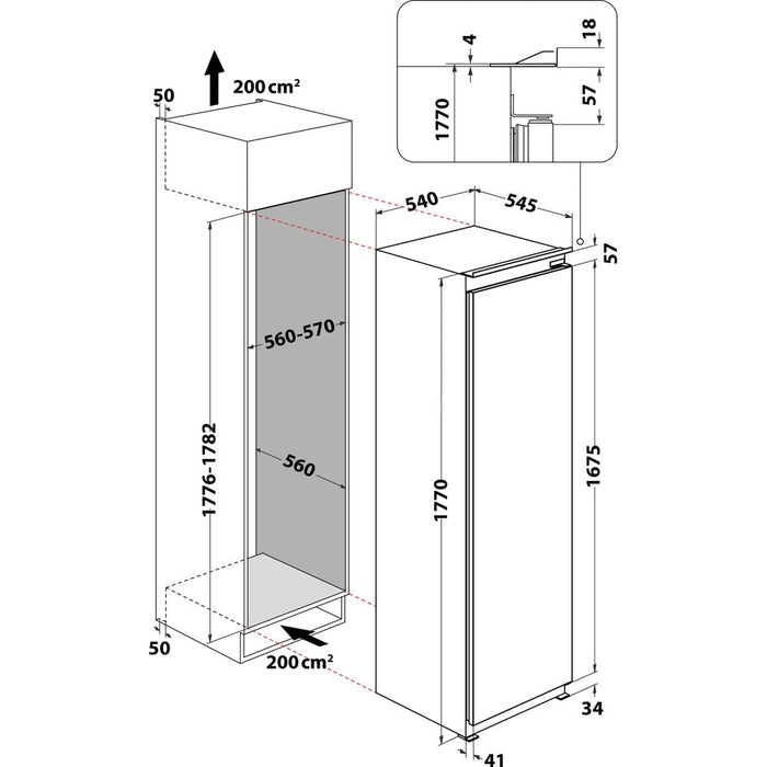 Hotpoint HTSD18A011A1 Integrated Larder Fridge, Sliding Hinge, Stainless Steel, E Rated