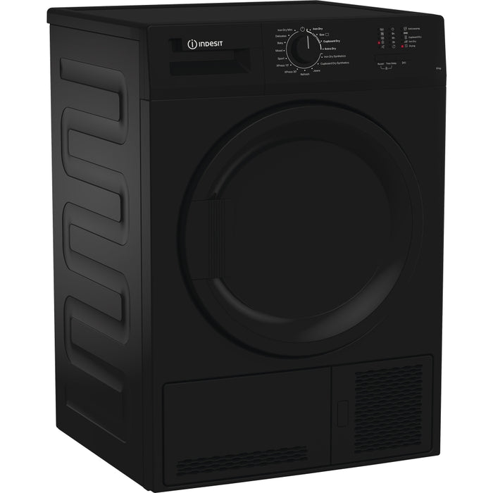 Indesit C YD C82 BBGL UK Condenser Tumble Dryer, 8kg, Black, B Rated