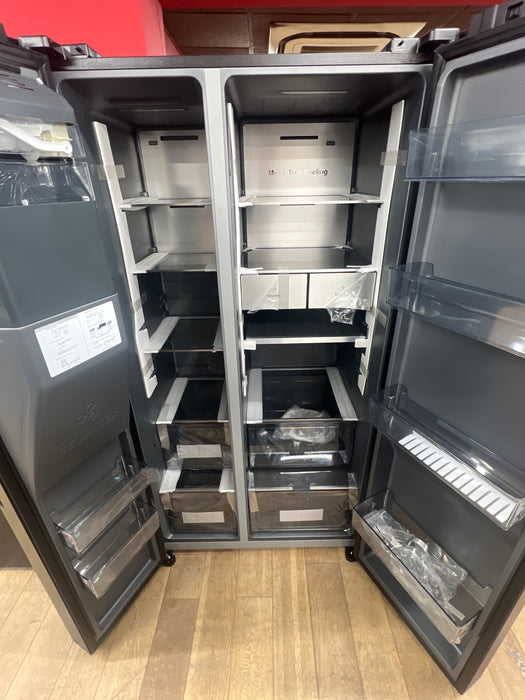 Grade A Hisense PureFlat Eclipse RS9P628GPFE, Plumbed Side By Side Fridge Freezer, E Rated In Dark Steel