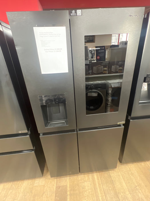 Grade A Hisense PureFlat Eclipse RS9P628GPFE, Plumbed Side By Side Fridge Freezer, E Rated In Dark Steel
