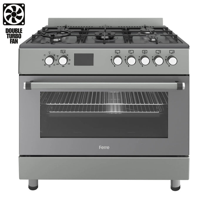 Ferre F9S50E7-GRD 90cm Dual Fuel Range Cooker With Double Turbo Fan & 5 Burner(1 Wok) - Dove Grey