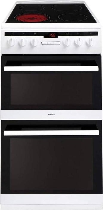 Amica AFC5550WH 50Cm Double Electric Cooker With Ceramic Hob In White