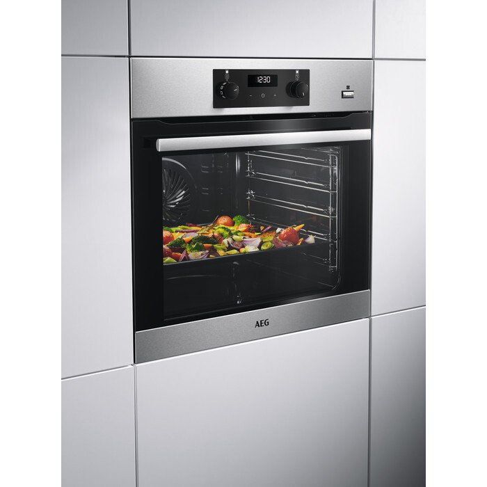 AEG BES355010M SteamBake Built-In Electric Single Oven, Stainless Steel, A Rated