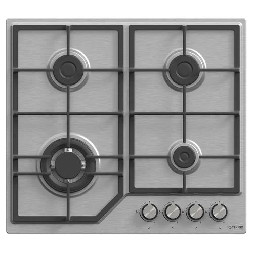 Teknix BITK260GHX- 60cm Gas Hob, Stainless- 4 Burners - 2 Year Warranty