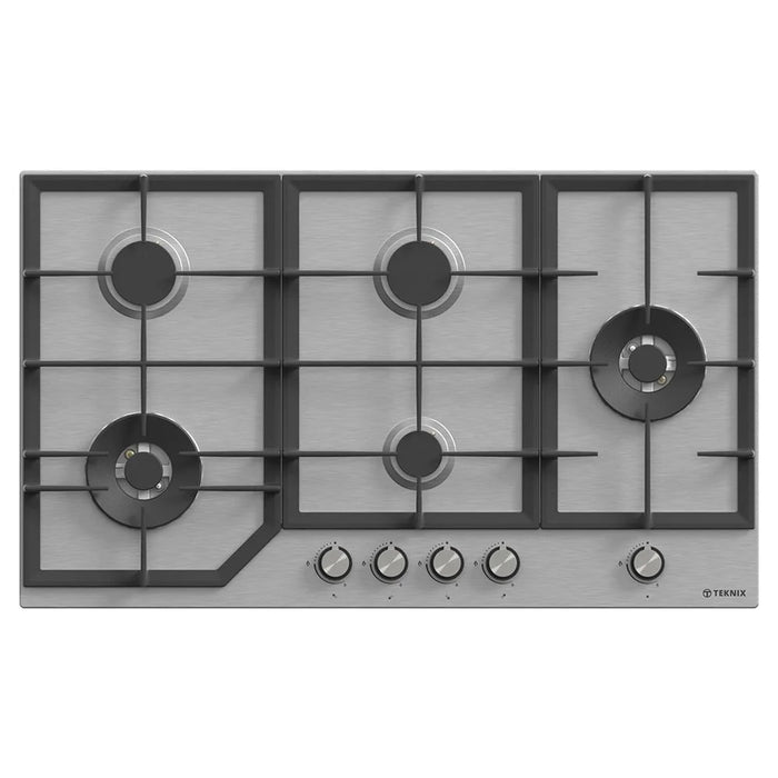 Teknix BITK290GH5X, 90cm Gas Hob, Stainless Steel