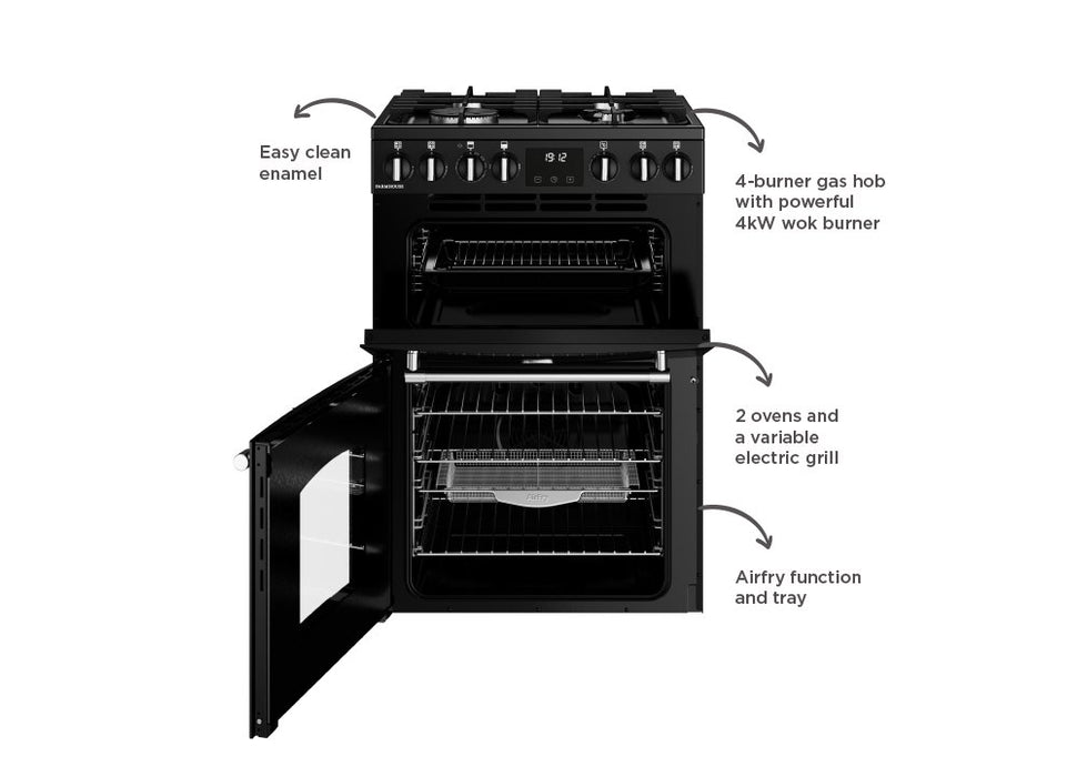 Belling MRA FARMHOUSE 60 Dual Fuel Cooker with Double Oven, Black, A Rated