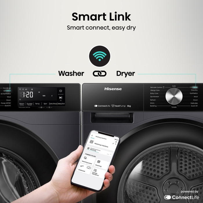 Hisense DH3S802BB3 Heat Pump Tumble Dryer, 8kg, Black, A+++ Rated