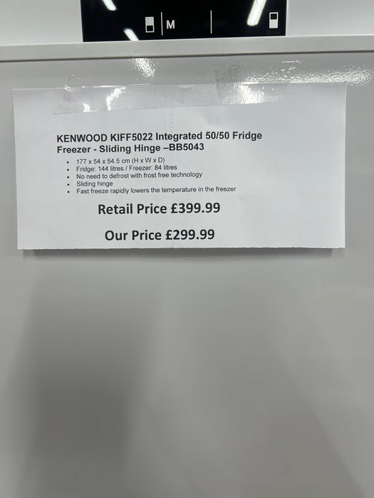 Grade A KENWOOD KIFF5022 Integrated 50/50 Fridge Freezer - Sliding Hinge-BB5043
