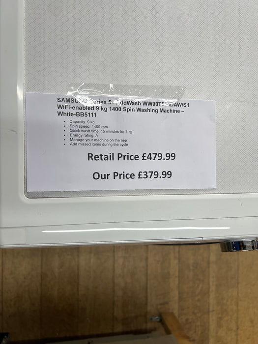 Grade A SAMSUNG Series 5+ AddWash WW90T554DAW/S1 WiFi-enabled 9 kg 1400 Spin Washing Machine - White -BB5111