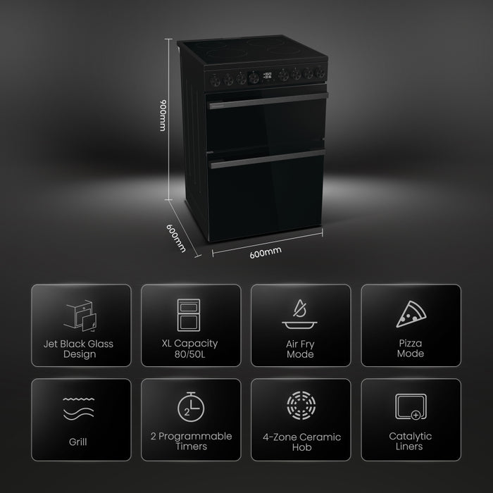 Hisense HDCEC6C20B Ceramic Electric Cooker with Double Oven, Black, A Rated