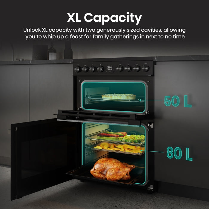 Hisense HDCEC6C20B Ceramic Electric Cooker with Double Oven, Black, A Rated
