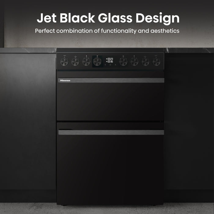 Hisense HDCEC6C20B Ceramic Electric Cooker with Double Oven, Black, A Rated