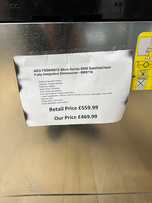 Grade A AEG SatelliteClean FSS64907Z Built In 60 CM Dishwasher BB9716