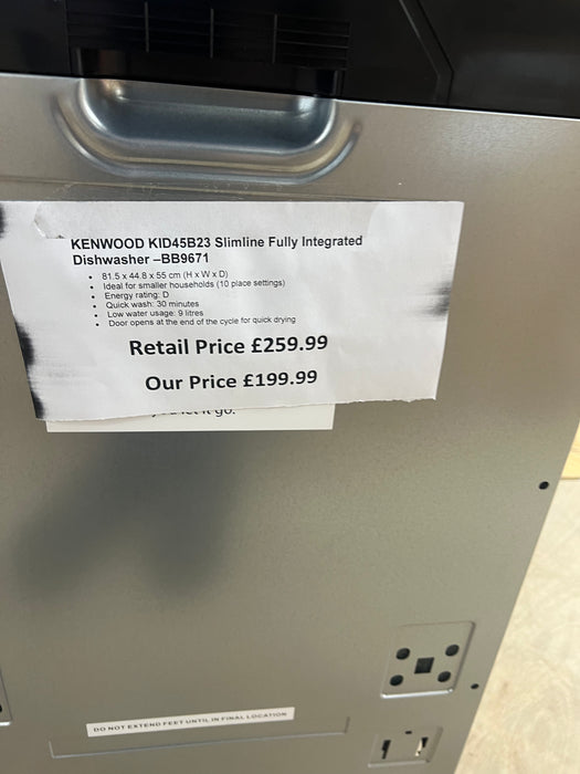 Grade A KENWOOD KID45B23 Slimline Fully Integrated Dishwasher BB9671