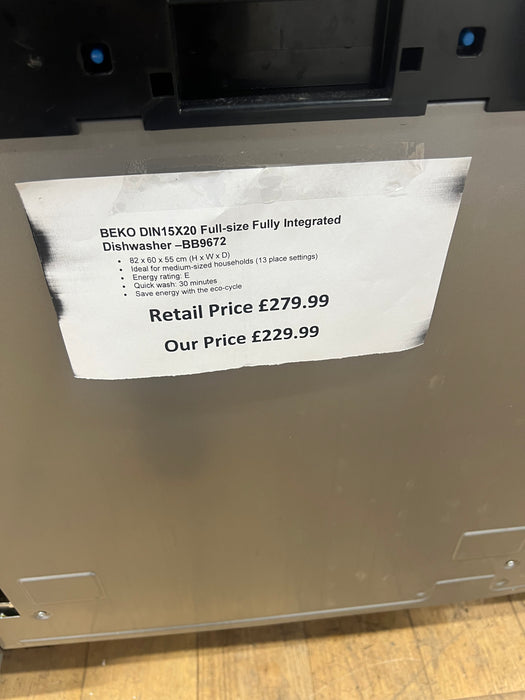Grade A BEKO DIN15X20 Full-size Fully Integrated Dishwasher -BB9672