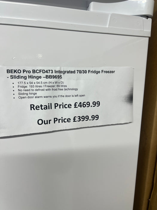Grade A BEKO Pro BCFD473 Integrated 70/30 Fridge Freezer - Sliding Hinge BB9695