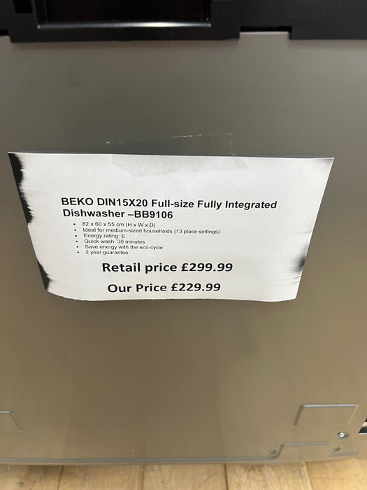 Grade A BEKO DIN15X20 Full-size Fully Integrated Dishwasher -BB9106
