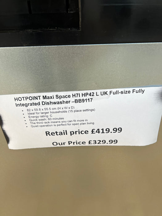 Grade A Hotpoint H7IHP42LUK Fully Integrated Standard Dishwasher C Rated - BB9117