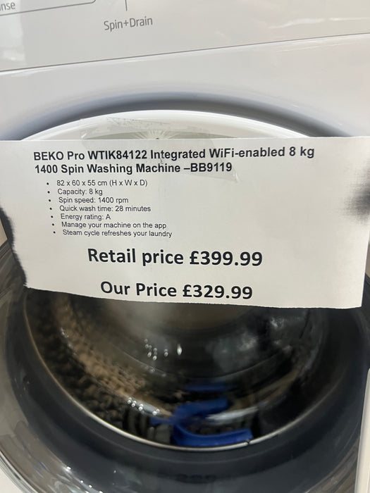 Grade A BEKO bPro 500 WTIK84122 Integrated WiFi-enabled 8 kg 1400 Spin Washing Machine BB9119