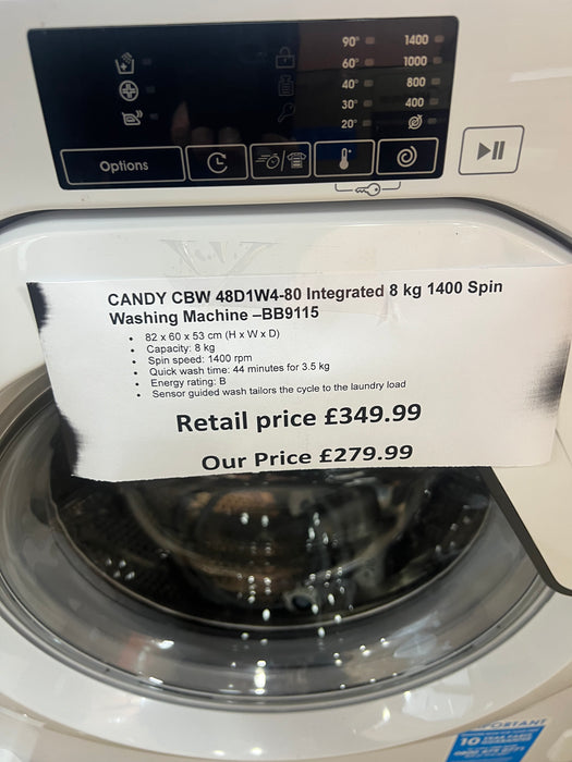 Grade A CANDY CBW 48D1W4-80 Integrated 8 kg 1400 Spin Washing Machine BB9115