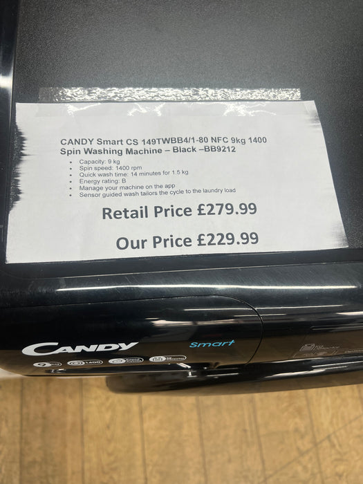 Grade A Candy CS149TWBB4/1-80 9kg Washing Machine with 1400 rpm - Black - B Rated BB9212