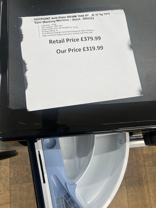 Grade A HOTPOINT NSWM 1046C BS UK N 10 kg 1400 Spin Washing Machine - Black