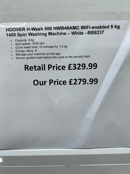 HOOVER H-Wash 500 HWB49AMC WiFi-enabled 9 kg 1400 Spin Washing Machine – White -