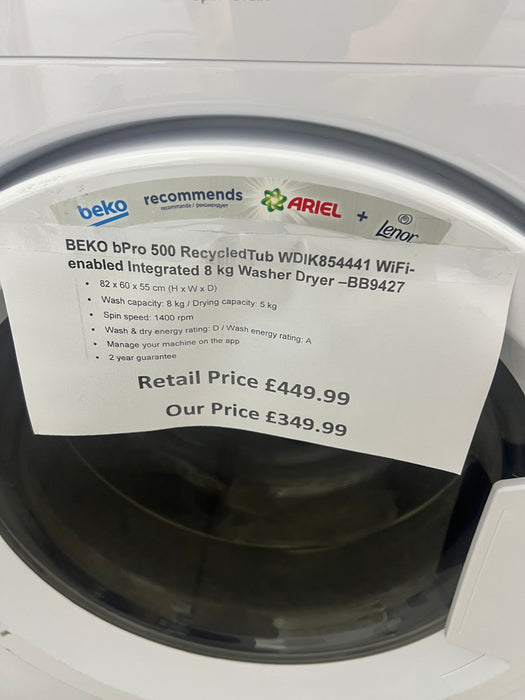 Grade A BEKO Pro RecycledTub WDIK854441 Bluetooth Integrated 8 kg Washer Dryer -BB9427