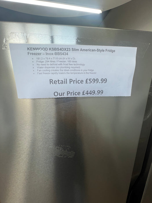 Grade A KENWOOD KSBS4DX23 Slim American-Style Fridge Freezer - Inox BB5434