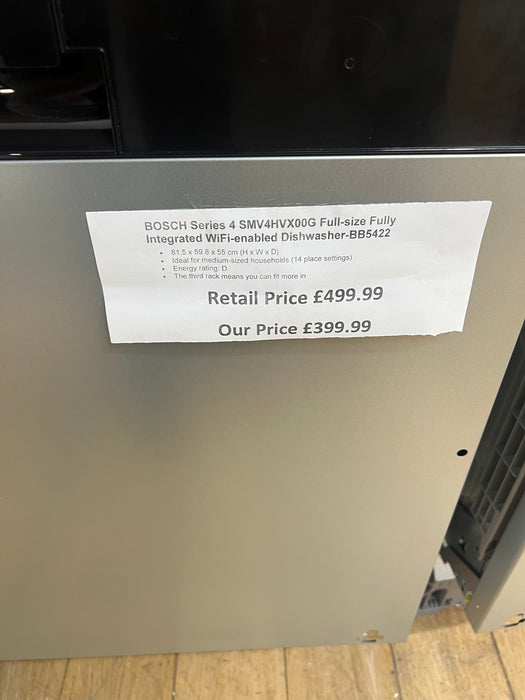 Grade A Bosch SMV4HVX00G Series 4 Fully Integrated Dishwasher, 14 Place Settings, D Rated-BB5422