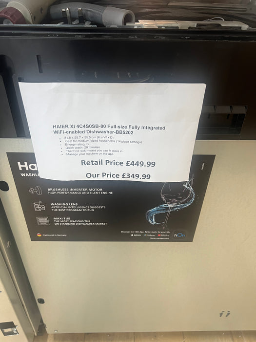 Grade A HAIER XI 4C4S0SB-80 Full-size Fully Integrated WiFi-enabled Dishwasher-BB5202