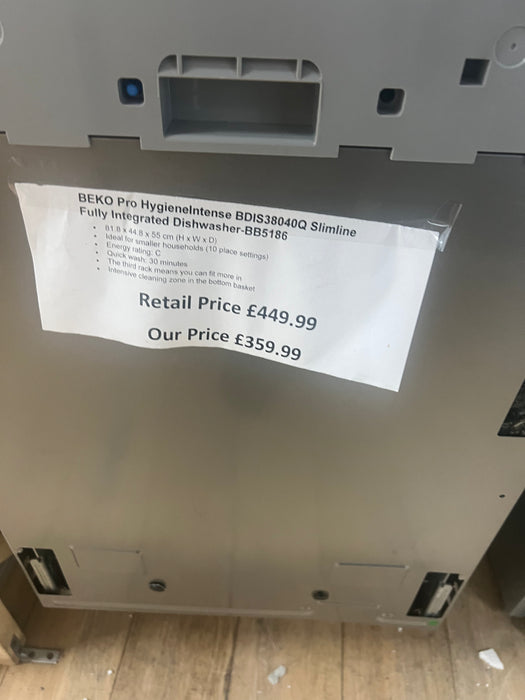 Grade A BEKO Pro BDIS38040Q Slimline Fully Integrated Dishwasher-BB5186