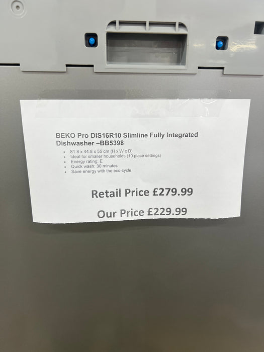 Grade A BEKO Pro DIS16R10 Slimline Fully Integrated Dishwasher BB5398