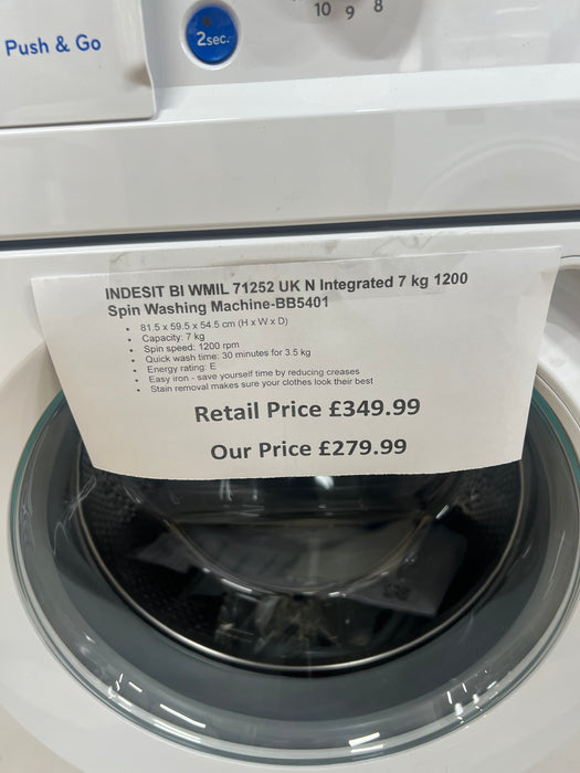 Grade A INDESIT BI WMIL 71252 UK N Integrated 7 kg 1200 Spin Washing Machine BB5401