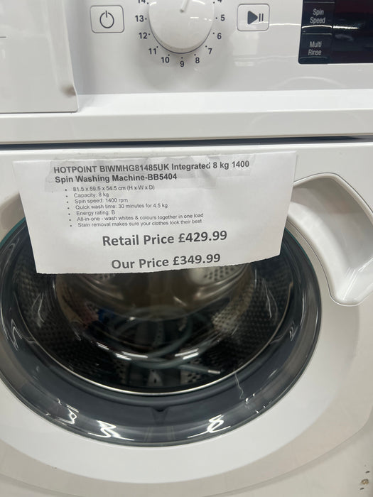 Grade A HOTPOINT BIWMHG81485UK Integrated 8 kg 1400 Spin Washing Machine BB5404