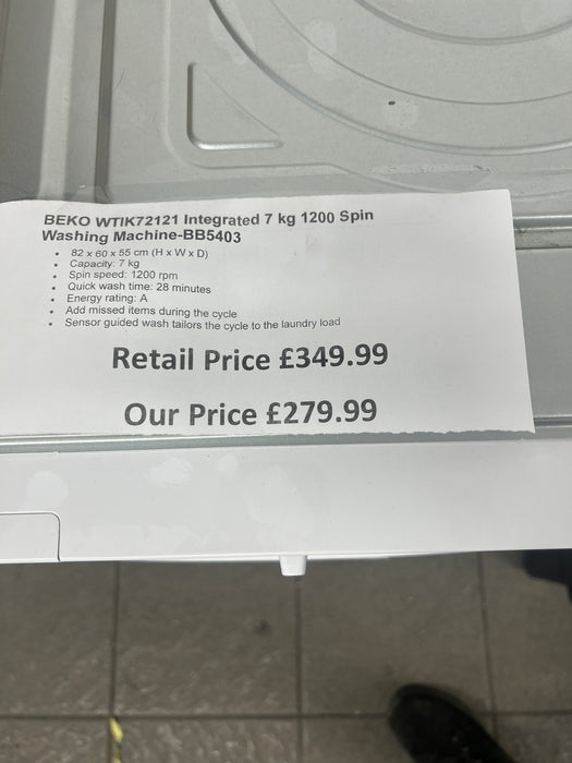 Grade A BEKO WTIK72121 Integrated 7 kg 1200 Spin Washing Machine BB5403
