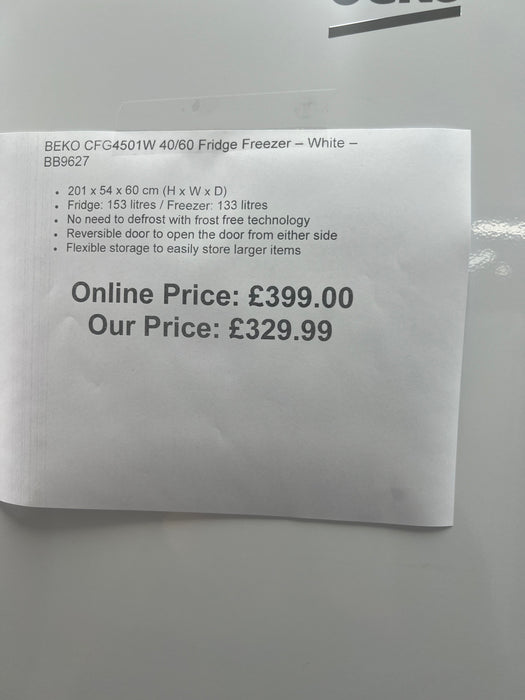 Grade A BEKO CFG4501W 40/60 Fridge Freezer - White  BB9627