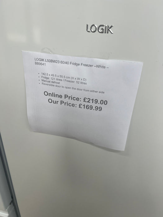 Grade A LOGIK L50BW23 60/40 Fridge Freezer - White-BB9641