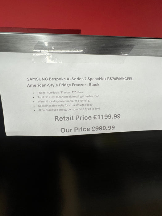 SAMSUNG Bespoke AI Series 7 SpaceMax RS70F66KCFEU American-Style Fridge Freezer - Black