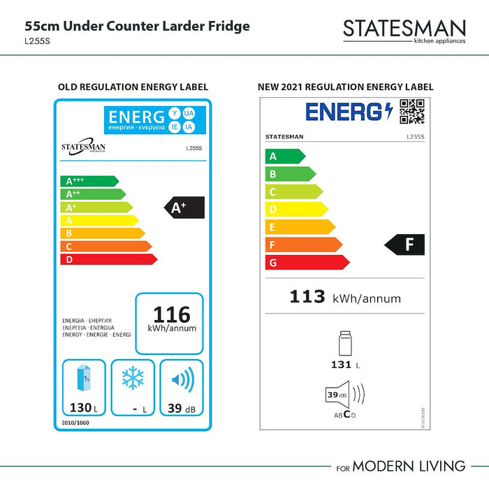 Statesman L255S 55cm Under Counter Larder Fridge Silver