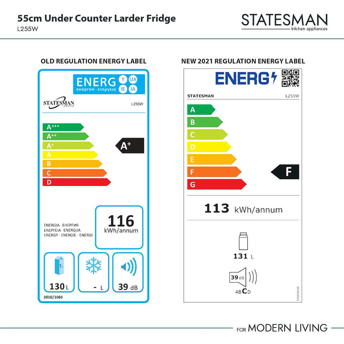 Statesman L255W 55cm Under Counter Larder Fridge White