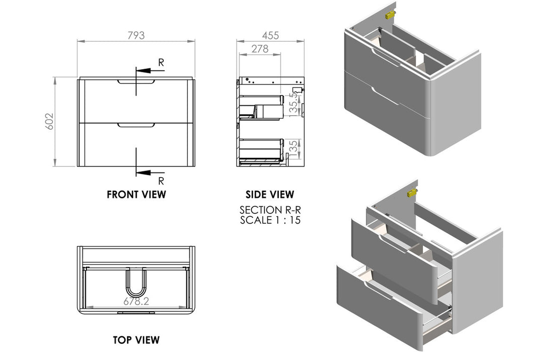 IKSTAR 800mm 2 Drawer Wall Hung Basin Unit - Matt Sage Green