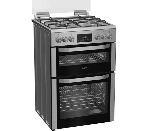 Hotpoint HDD6GDC2WX Dual Fuel Cooker with Double Oven, Stainless Steel, A Rated