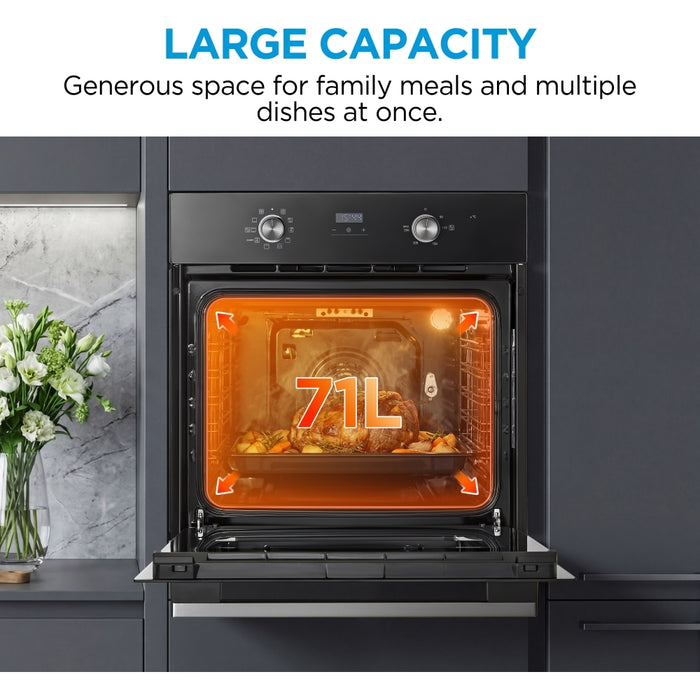Midea MBO65M90D2C-BK - Black 70L Built In Oven - Rotary Dials - A Energy Rating