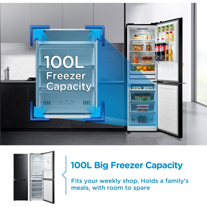 Midea MDRB379FGD30 Total No Frost Fridge Freezer, 60/40, Black, D Rated